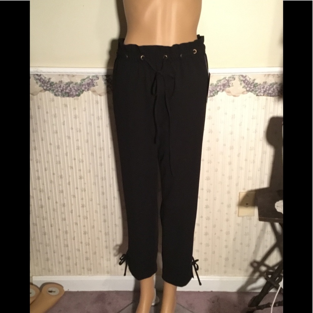 Josh and Arielle black paperbag waist cropped pant